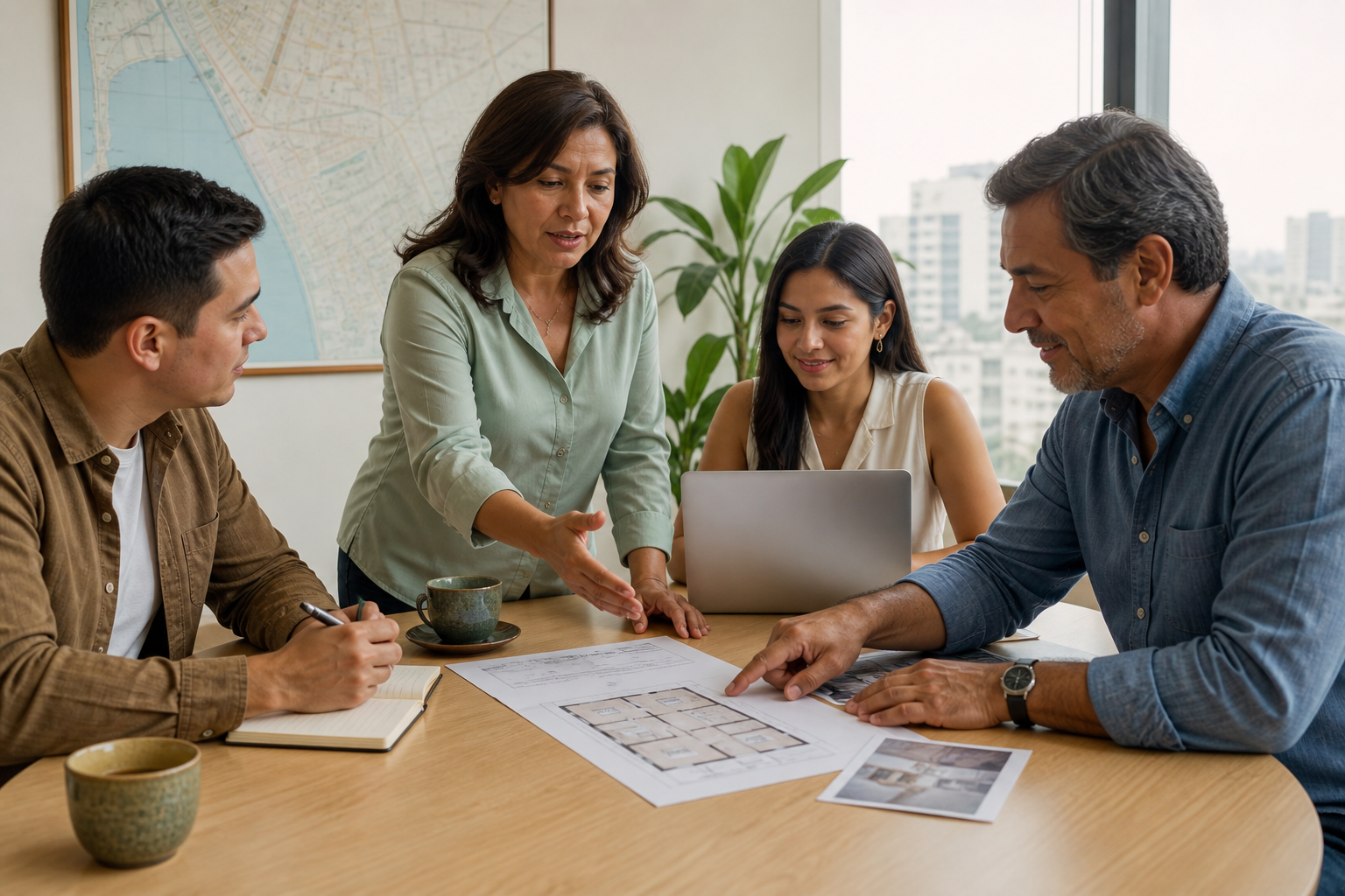 Office team talking around a table